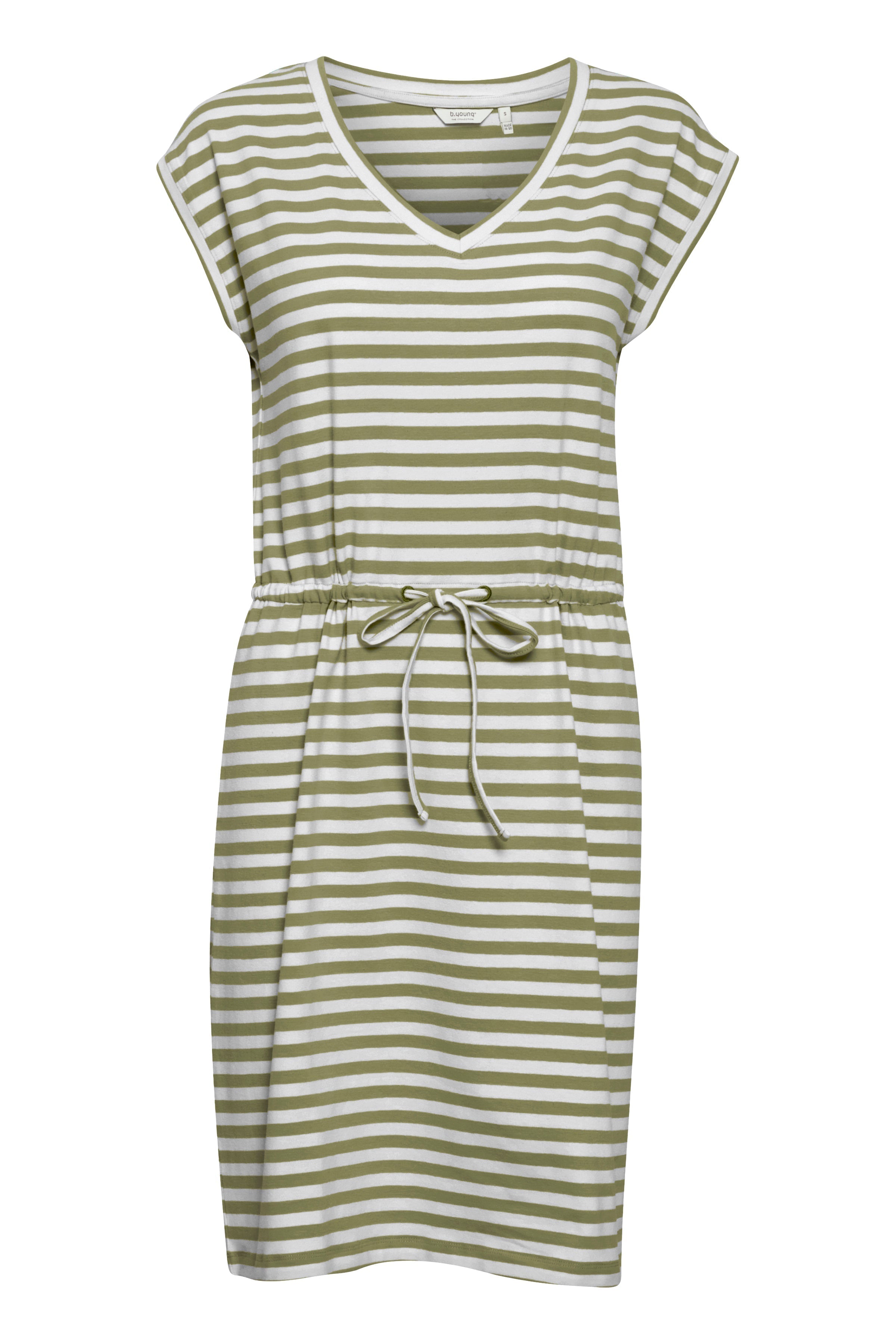 Clara™ Olive Mix Stripe Jersey Entspanntes Kleid